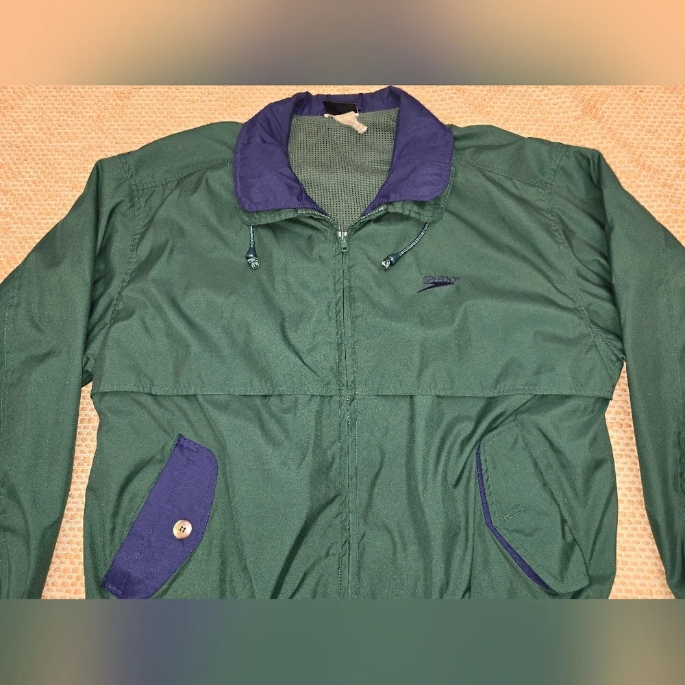 Vintage 90s  Mens Speedo Tan Jacket Large Windbreaker Navy Blue/green
